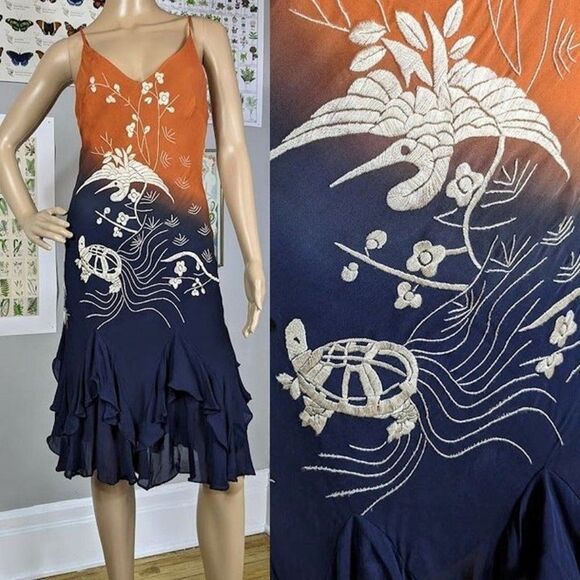 NWT Vintage 90s y2k Sue Wong Dress Fairy Floral Embroidery Ombre Ruffle 6 - Picture 1 of 11